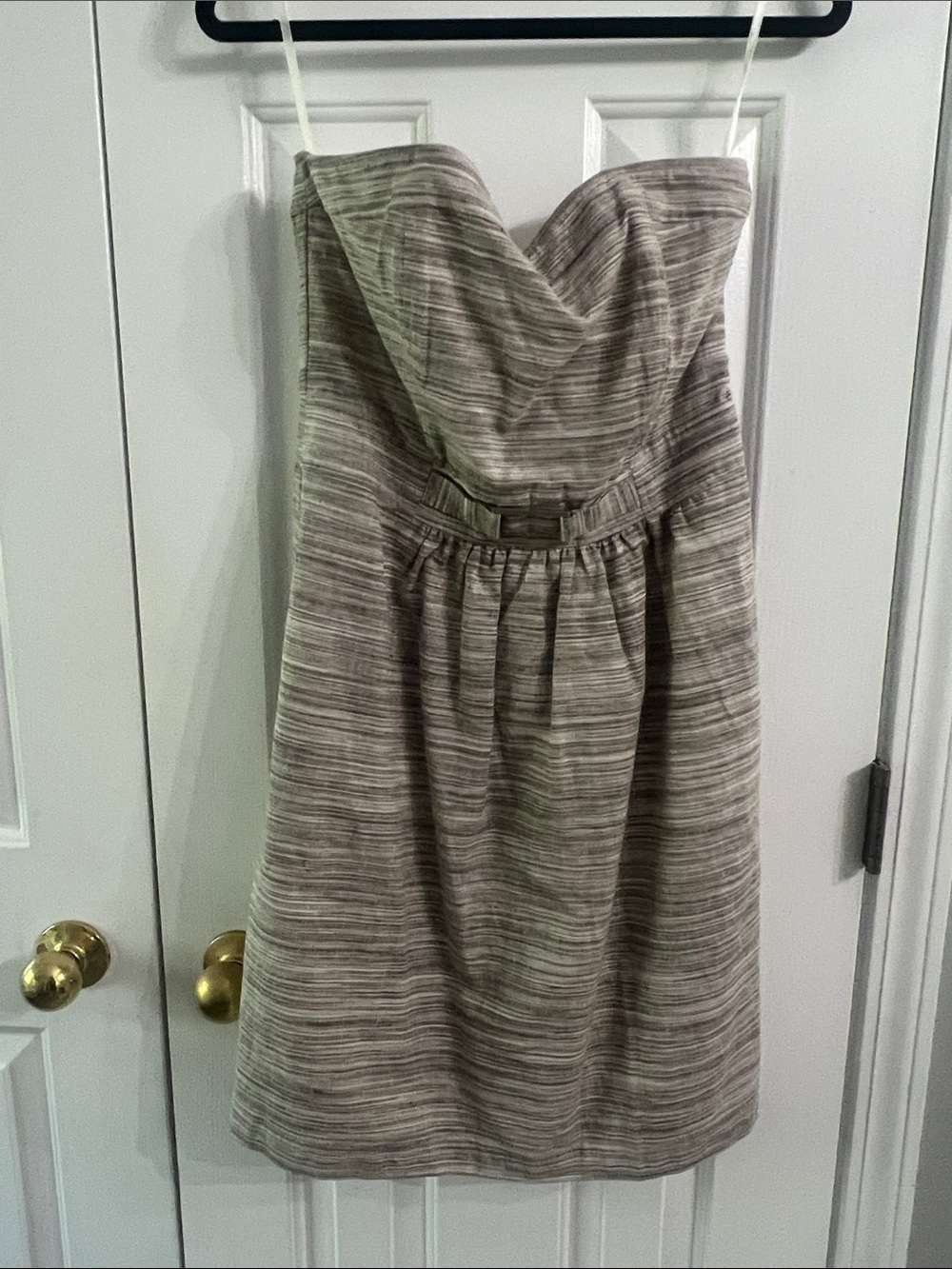 Banana Republic Strapless Textured Taupe-Brown Fit & Flare Dress